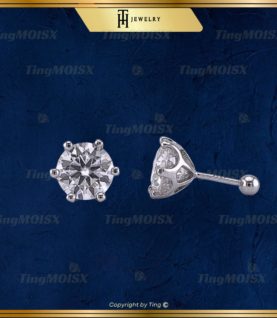 Khuyên tai Bạc S925 đính Mois Round hạt chủ 0.5 - 1 - 2 CARA sang trọng BTM01