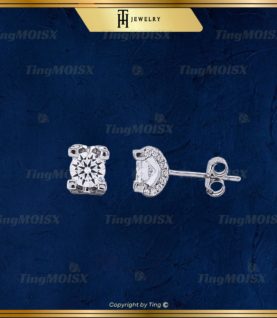 Khuyên tai Bạc S925 4 Chấu Đính Viền Moissanite Hạt Chủ 0.5 Carat Unisex Thanh Lịch BTM013