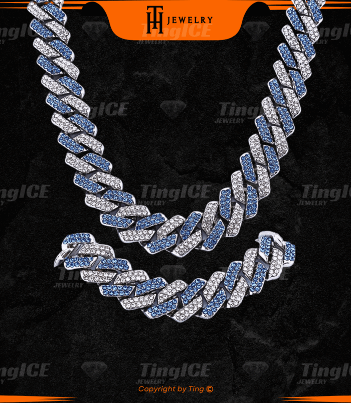 Vòng tay cuban đính WHITE BLUE Hạt Giẻ khóa cứng cáp BCB011