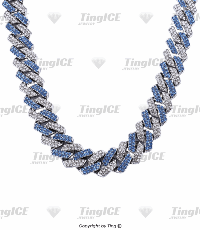 Vòng tay cuban đính WHITE BLUE Hạt Giẻ khóa cứng cáp BCB011