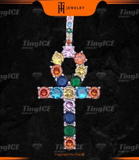 (Tặng Dây) Mặt dây chuyền Ankh, Thánh Giá đính đá màu Unisex phong cách HipHop AC01