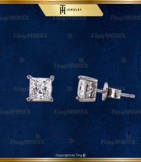 Khuyên tai Bạc S925 đính Moissanite Vuông hạt chủ 0.6 - 1 CARA Sang Trọng BTM02