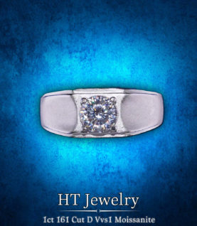 Nhẫn Nam Moissanite 6.5mm 161 giác cắt NNM06
