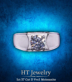 Nhẫn Nam Moissanite 6.5mm 57 giác cắt NNM07