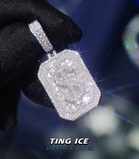 Mặt dây chuyền chữ nhật $ Bạc S925 Full Moissanite