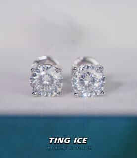 Bông tai nụ bạc S925 đính đá 161 Giác Cắt Moissanite 6.5mm