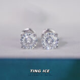 Bông tai nụ bạc S925 đính đá 161 Giác Cắt Moissanite 6.5mm