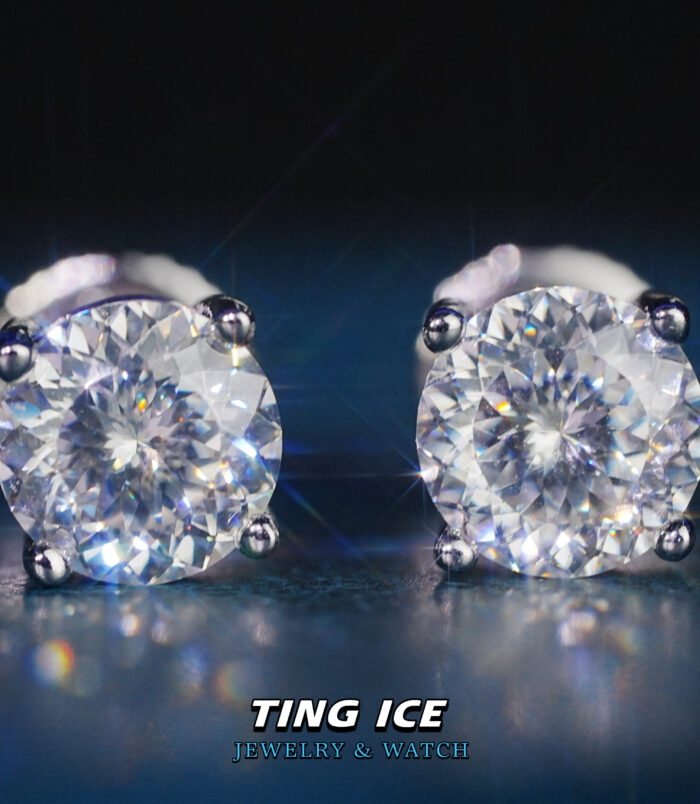 Bông tai nụ bạc S925 đính đá 161 Giác Cắt Moissanite 6.5mm