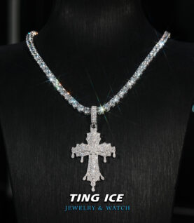 Mặt dây chuyền Cross nước chảy Bạc S925 Full Moissanite