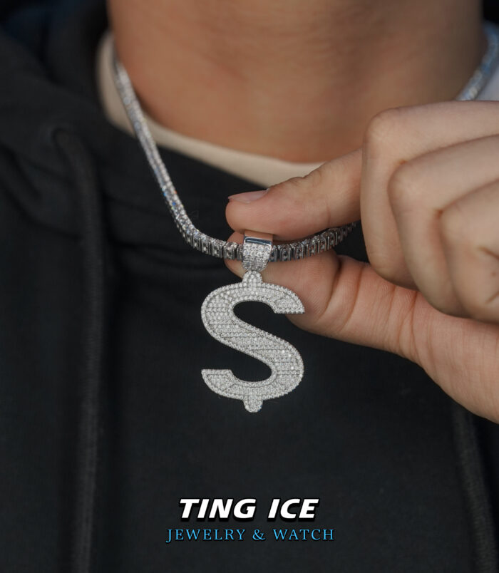Mặt dây chuyền Dollar $ Bạc S925 Full Moissanite