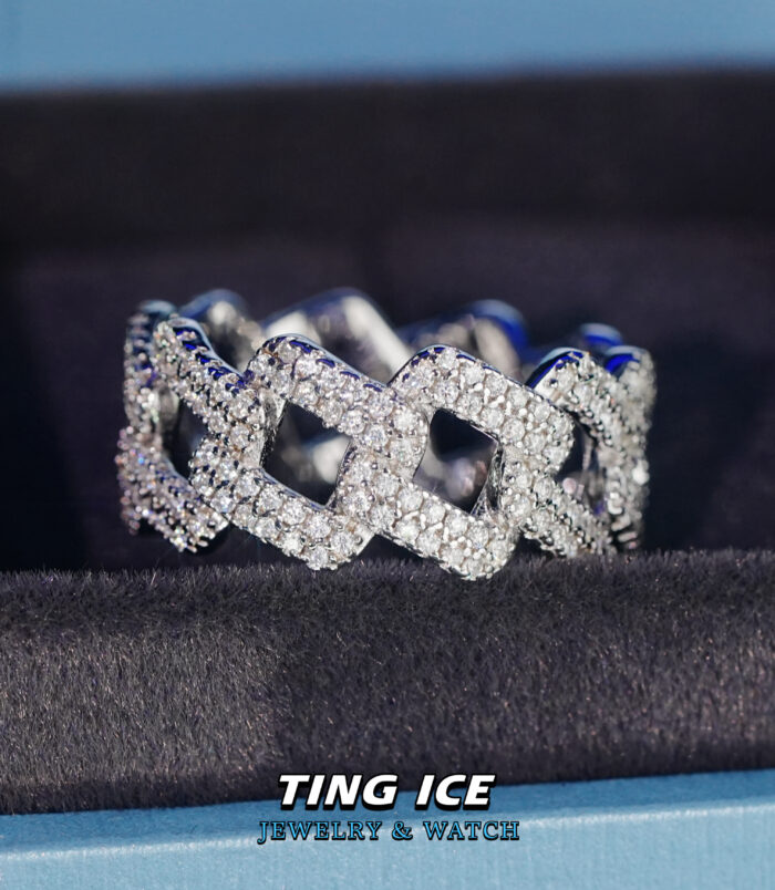 Nhẫn Cuban phong cách bạc S925 Full Cz 5A