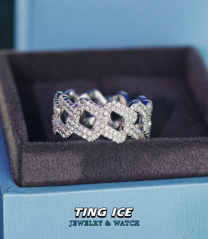 Nhẫn Cuban phong cách bạc S925 Full Cz 5A