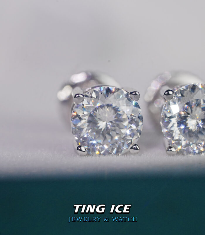 Bông tai nụ bạc S925 đính đá 161 Giác Cắt Moissanite 6.5mm