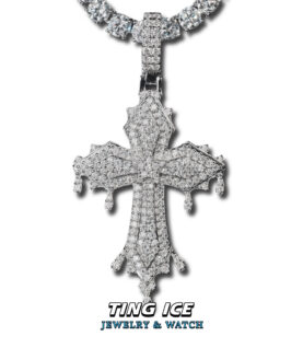 Mặt dây chuyền Cross nước chảy Bạc S925 Full Moissanite