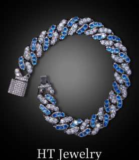 Vòng Tay Cuban Bracelet Alley 10mm Full Cz Blue White