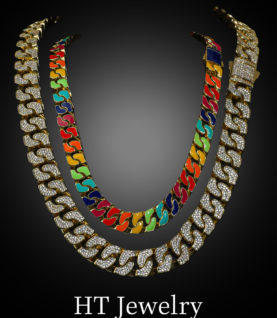 Cuban Chain 2 Side ( new ) Gold Full CZ And  Paint 7 color