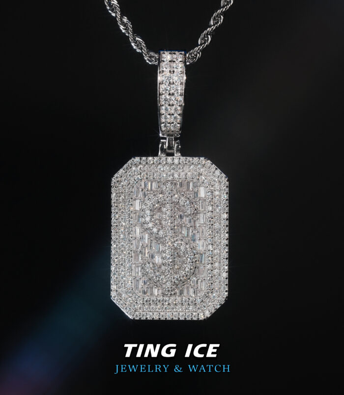 Mặt dây chuyền chữ nhật $ Bạc S925 Full Moissanite
