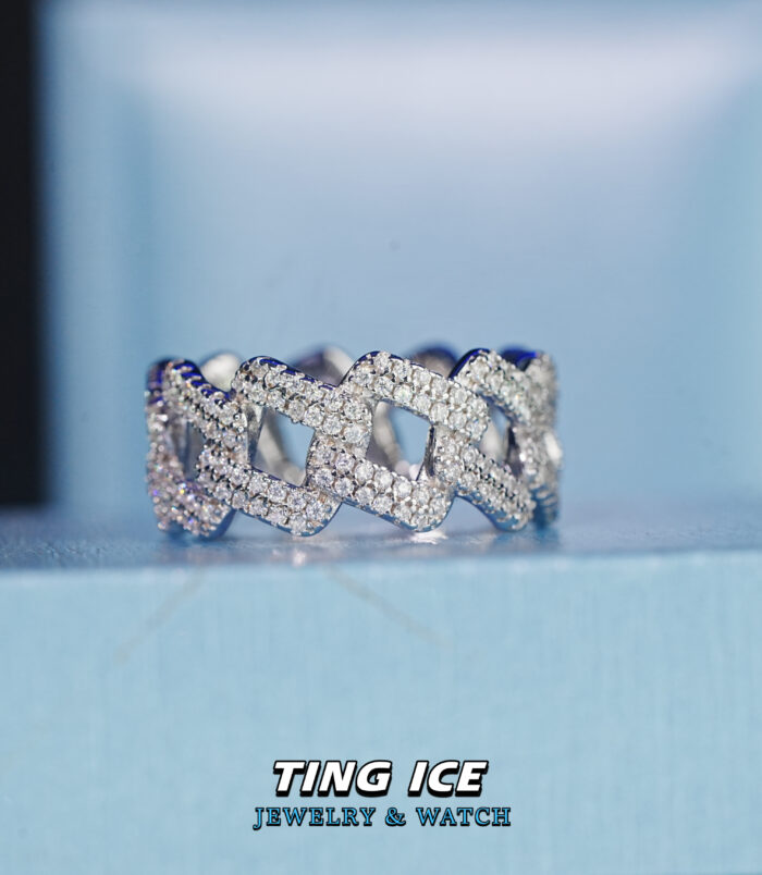 Nhẫn Cuban phong cách bạc S925 Full Cz 5A