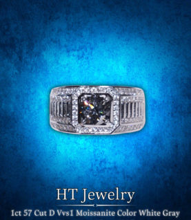 Ring Man Silver s925 1ct 57 Cut D Vvs1 Moissanite Color White Gray