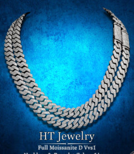 Dây chuyền Cuban 14mm đính Full Moissanite Bạc S925