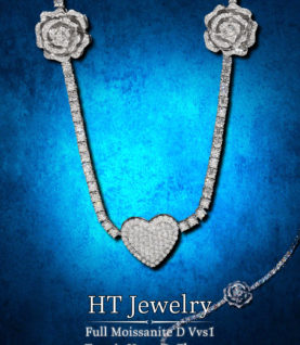 Dây chuyền Tennis kết hợp trái tim và bông hoa đính Full Moissanite Bạc s925