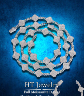 Dây Chuyền/Vòng Tay Cuban 6mm kết hợp Cỏ 4 lá đính Full Moissanite Bạc S925