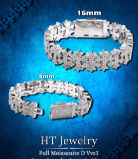 Vòng tay Cross 8mm-16mm đính Full Moissanite Bạc S925
