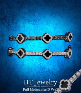 Vòng tay tennis Hoa Mã Não Đen Full Moissanite Bạc S925
