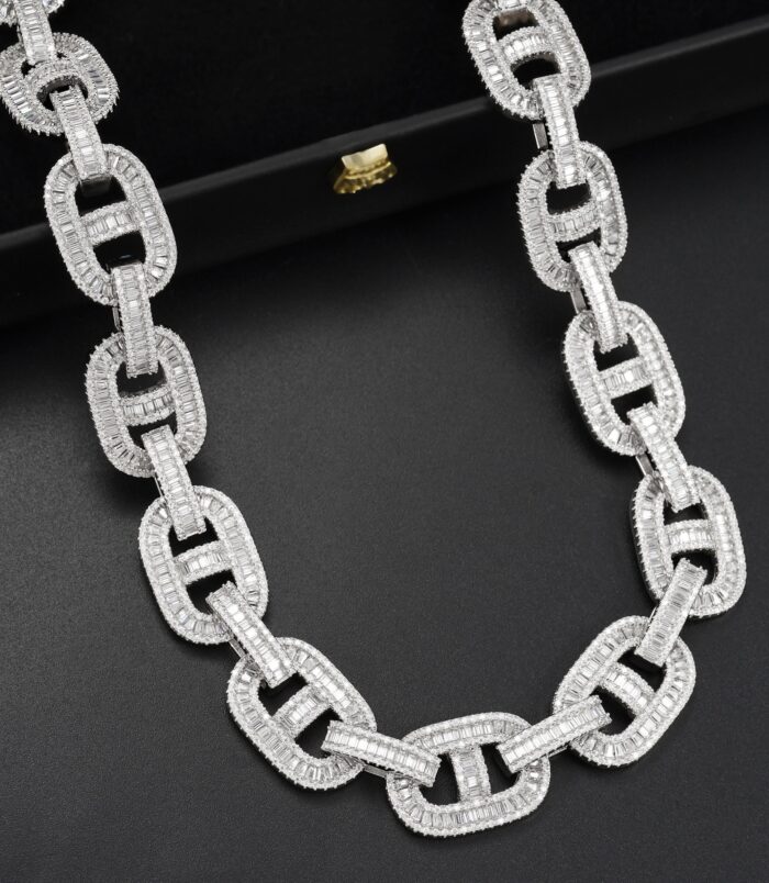 Dây chuyền GZ Link 15mm đính Full Moissanite Bạc S925