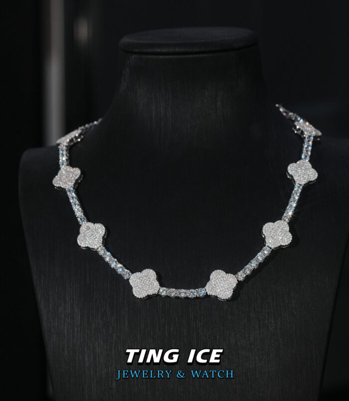 Dây chuyềm Tennis Charm Clover Bạc S925 Full Cz 5A