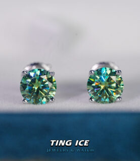 Bông tai nụ bạc S925 đính đá xanh Green Moissanite 6.5mm