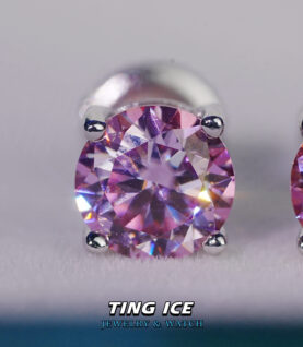 Bông tai nụ bạc S925 đính đá Hồng Pink Moissanite 6.5mm