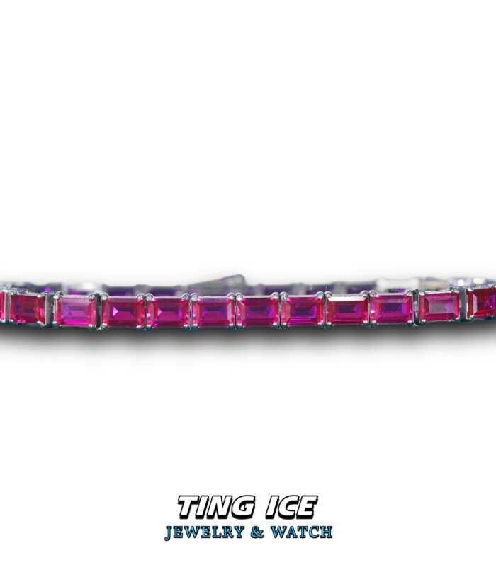 Lắc tay Tennis Baguette chữ nhật Full Ice Red Ruby