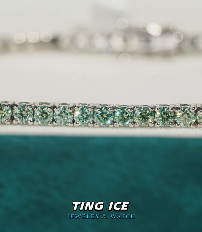 Lắc tay Tennis Green Color Bạc S925 Full Moissanite