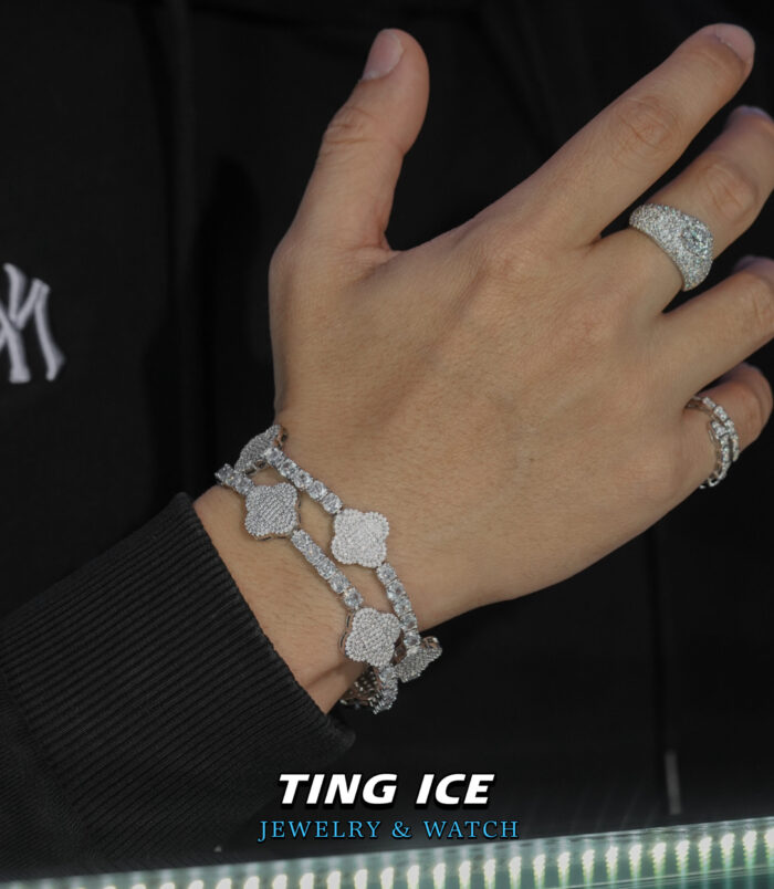 Dây chuyềm Tennis Charm Clover Bạc S925 Full Cz 5A