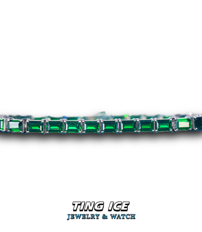Lắc tay Tennis Baguette chữ nhật Full Ice Green
