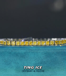 Lắc tay Tennis Baguette Vuông Full Ice Yellow mùa hè trên tay