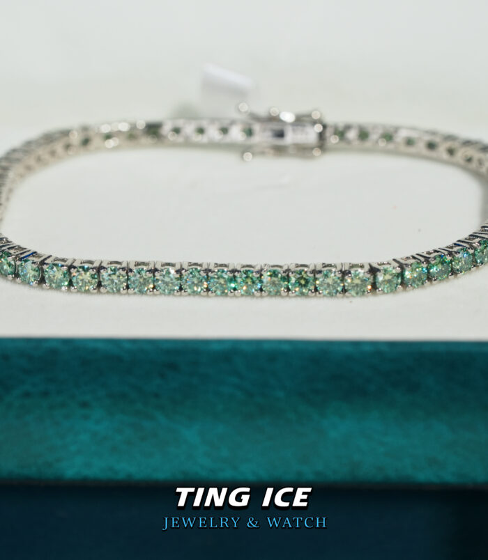 Lắc tay Tennis Green Color Bạc S925 Full Moissanite