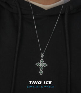 Mặt dây chuyền Cross thiết kế Gothic bạc S925 Full Moissanite Green