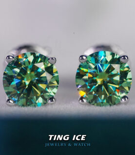Bông tai nụ bạc S925 đính đá xanh Green Moissanite 6.5mm